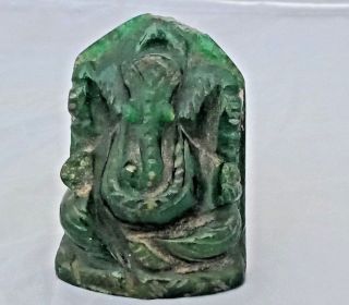 Old Antique Hand Carved Painted Green Stone Lord Ganesha Figure/statue 012