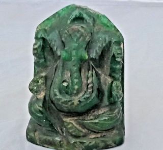 OLD ANTIQUE HAND CARVED PAINTED GREEN STONE LORD GANESHA FIGURE/STATUE 012 2