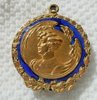 Antique MIRROR Compact,  enameled deep blue,  Military styling w Eagle and soldier 5