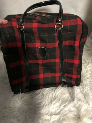 Vintage Plaid Red And Black Thermos Lunch Bag Picnic Carry Bag