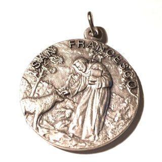 Huge St.  Francis Of Assisi Wolf Medal 1.  25 - Franciscan Pendant Charm