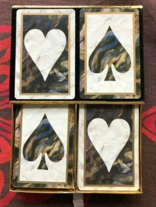 Vintage Congress Double Deck Marbled Heart & Club Bridge Cards In Case