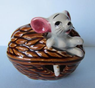 Fab Rare Vintage C1960s Retro Mouse In A Nut Nutshell Ornament