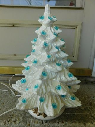 Gorgeous Vintage Large 2 Piece Lighted White Ceramic Christmas Tree