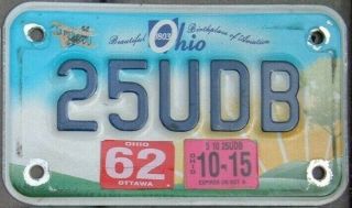 Ohio 2015 Motorcycle Cycle License Plate 25 Udb