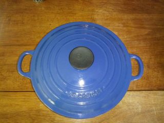 Vintage Le Creuset E Round Dutch Oven Blue Enamel Cast Iron With Lid 4.  5 Qt