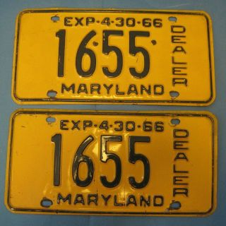 1966 Maryland Dealer License Plates Matched Pair With Registration Card