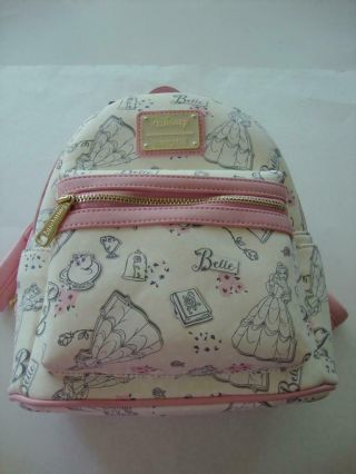 Disney Loungefly Belle Cream & Pale Pink Mini Backpack Bag Beauty And The Beast