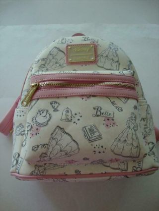 Disney Loungefly BELLE Cream & Pale Pink Mini Backpack Bag Beauty and The Beast 2