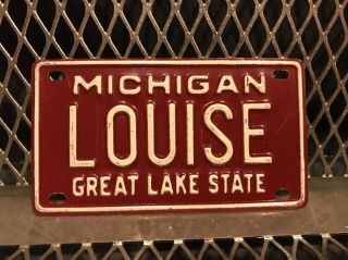 Louise Vintage 60s Michigan Great Lake State Bicycle Vanity Metal License Plate