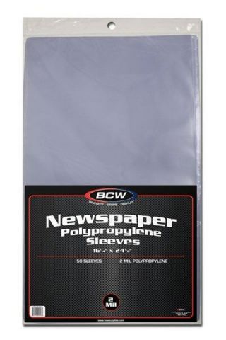 Pack Of 50 Bcw 16 X 24 Newspaper Acid 2 - Mil Clear Poly Sleeves 16x24