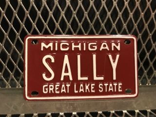 Sally Vintage 60s Michigan Great Lake State Bicycle Vanity Metal License Plate