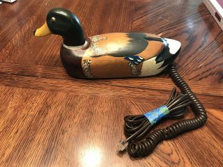 Vintage Wood Carved Duck Decoy Phone Eyes Light Up And Quacks