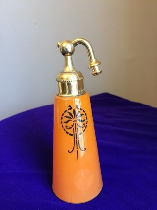 Vintage Devilbiss Art Deco Orange With Black Glass Perfume Bottle Atomizer