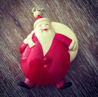 Vintage Japan Plastic Round Santa Claus Ornament