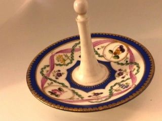 Intricate Hand Painted Unmarked French Porcelain Ring Holder Gold And Cobalt