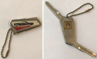 Vintage Ford Thunderbird Enamel Key Fob With 2 Built In Fold Out Keys