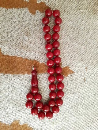 Antique Cherry red Faturan مسبحة Bakelite Islamic Prayer Beads 61 gr 33 3