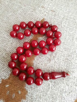 Antique Cherry red Faturan مسبحة Bakelite Islamic Prayer Beads 61 gr 33 5
