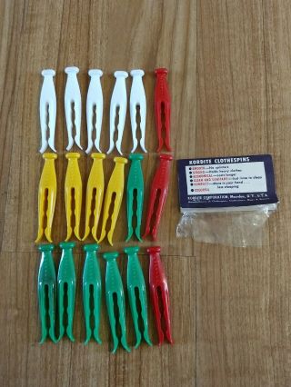 Vtg Kordite Plastic Clothes Pins Multicolored Set Of 18 Heavy Duty Always Grip