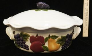 Roaster Casserole & Lid Celebrating Home Stoneware Sonoma Villa White W/ Fruit