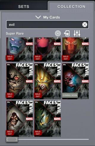 Topps Marvel Collect Digital Faces Of Evil Motion 1 - 7,  Award Red Skull