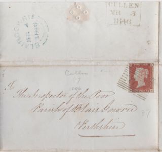 1846 Qv Cullen Name - Stamp On Cover With A 1d Penny Red Stamp Sent To Blairgowrie