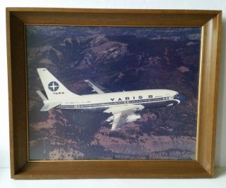 Vintage 1970s Varig Airline Brazil Boeing 737 Pp - Vme Large 18 X 22 Framed Print