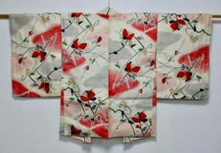 Japanese Kimono Silk Antique Haori / Meisen / Butterfly / Silk Fabric /148