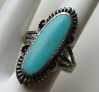 Vtg Native American Navajo Indian Sterling Silver Blue Turquoise Ring 7 3/4