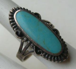 Vtg Native American Navajo Indian Sterling Silver Blue Turquoise Ring 7 3/4 2