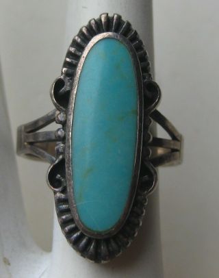 Vtg Native American Navajo Indian Sterling Silver Blue Turquoise Ring 7 3/4 3