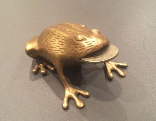 Feng Shui Solid Brass Money Frog W/ Republic Of China Chinese Silver Dollar Coin
