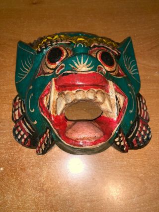Tribal Bali Indonesia Mask Dragon Wood Tiki Barong Decor Hand Carved Paint Hang
