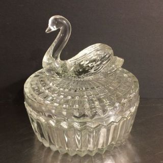 Vtg Glass Swan Vanity Trinket Powder Box Hollywood Glam Mid Century Boudoir