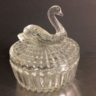 VTG Glass Swan Vanity Trinket Powder Box Hollywood Glam Mid Century Boudoir 2