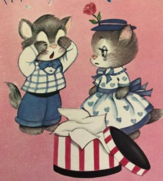 Cat Couple Smoking Reading Newspaper Multi Pages Rust Craft Anniversary Vtg Card