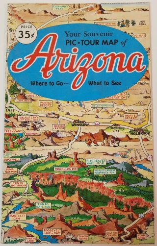 Vintage Souvenir Map Of Arizona Don Bloodgood 50s