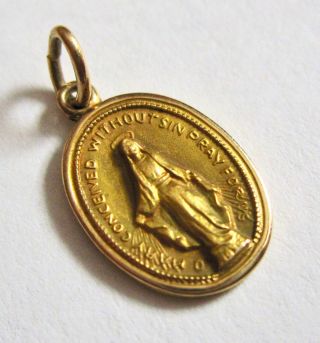 14k Yellow Gold Virgin Mary Miraculous Medal Charm Pendant 5/8” X 3/8” 0.  7g