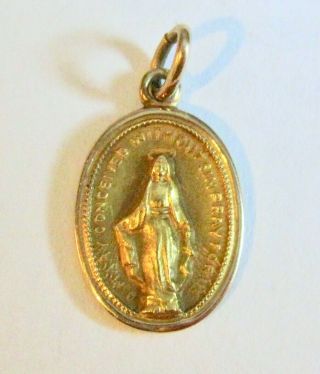 14K Yellow Gold Virgin Mary Miraculous Medal Charm Pendant 5/8” x 3/8” 0.  7G 2