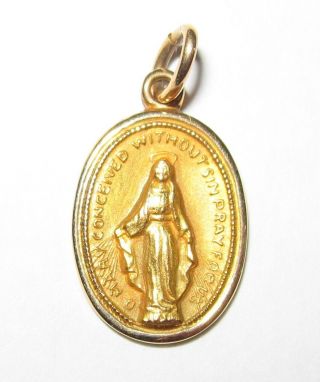 14K Yellow Gold Virgin Mary Miraculous Medal Charm Pendant 5/8” x 3/8” 0.  7G 3