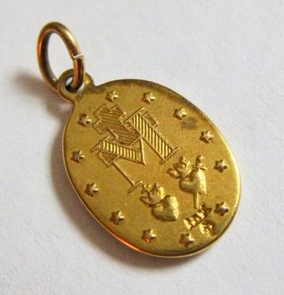 14K Yellow Gold Virgin Mary Miraculous Medal Charm Pendant 5/8” x 3/8” 0.  7G 6