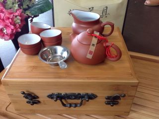 Travel Tea Set,  Yixing Clay Tea Set,  With A Bamboo Folding Open Tea Tray