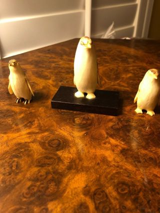 Group Of 3 Miniature Plastic? Resin? Carved Penguins
