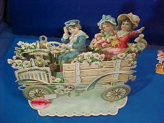 Early 20thc Pop Up 3 D Diecut Valentine W Boy,  Girl In Early Car Design Germany