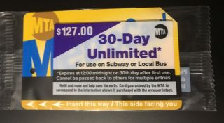 30 Day Nyc Mta Unlimited Monthly Metrocard