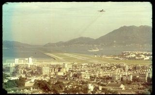 Commercial Color Slide Photo,  View Of Kai Tak Airport Hong Kong Early 1960 