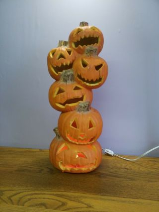 18 " Trendmasters Pumpkin Stacked Lighted Jack O Lantern Foam Blowmold 1993