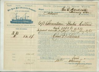 1864 York Mail Steamship Company Port Of Orleans Bill Of Lading