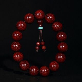 15mm India Old Red Sandalwood Prayer Bead Bracelet Buddhism Hand Chain 转运辟邪 文玩收藏